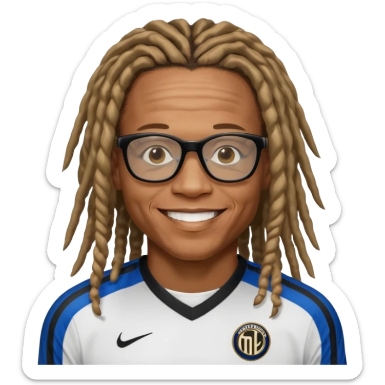 Edgar Davids, Dutch footballer, with dreadlocks and signature sports glasses, smiling, wearing an Inter Milan shirt sticker