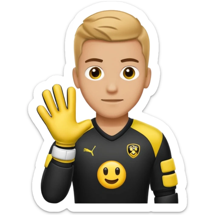 Football goalkeeper gloves with man goalkeeper and small emoji sticker