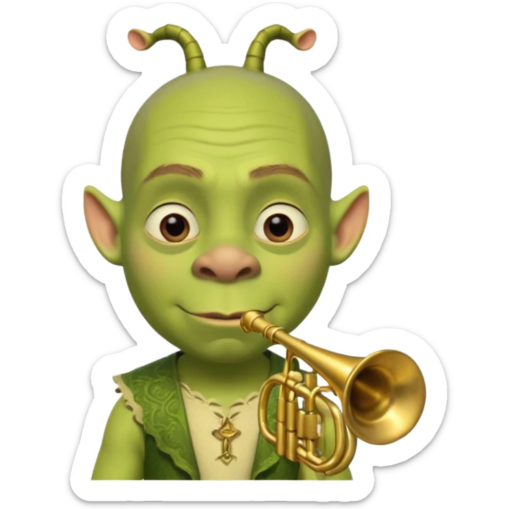 shrek sans cheveux et deux petites oreilles en forme de trompettes une sur chaque cote de son crane sticker