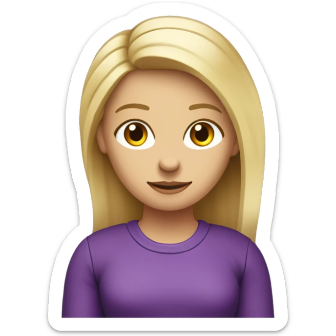 Mujer rubia de pelo lacio raya a un costado, de 37 años, con remera violeta, que legusta la economía y el sistema financiero sticker