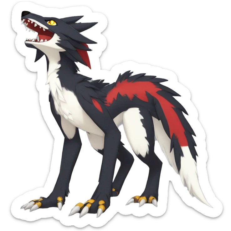 Anthro Cute cool black red white yellow nargacuga sergal animal hybrid Fakemon full body sticker