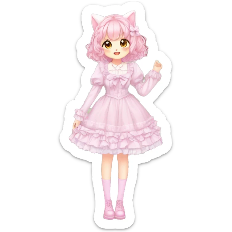 Shiny Blushing Cute Romantic Kawaii Beautiful Pastel Lolita Anime Catgirl Trending Style Cottagecore Pastelcore  full body sticker