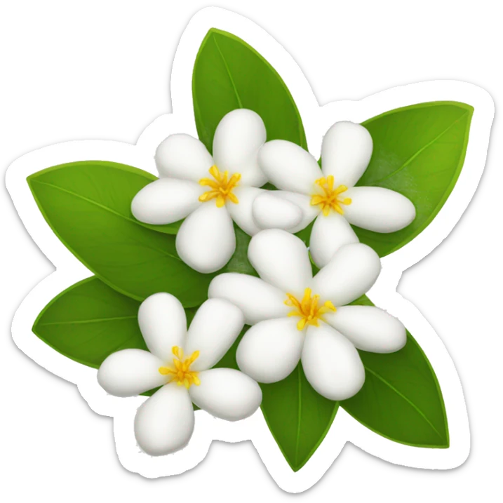 Jasmine flowers with white petals and yellow center of petals with stamens sticker