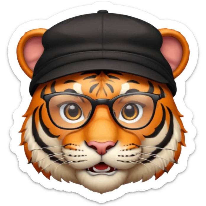 Un tigre enfadado con una mesa de dj . Lo quiero más profesional con unos audífonos y cara de astuto . Mejor con un sobrero y sin audífonos y con unas gafas  sticker