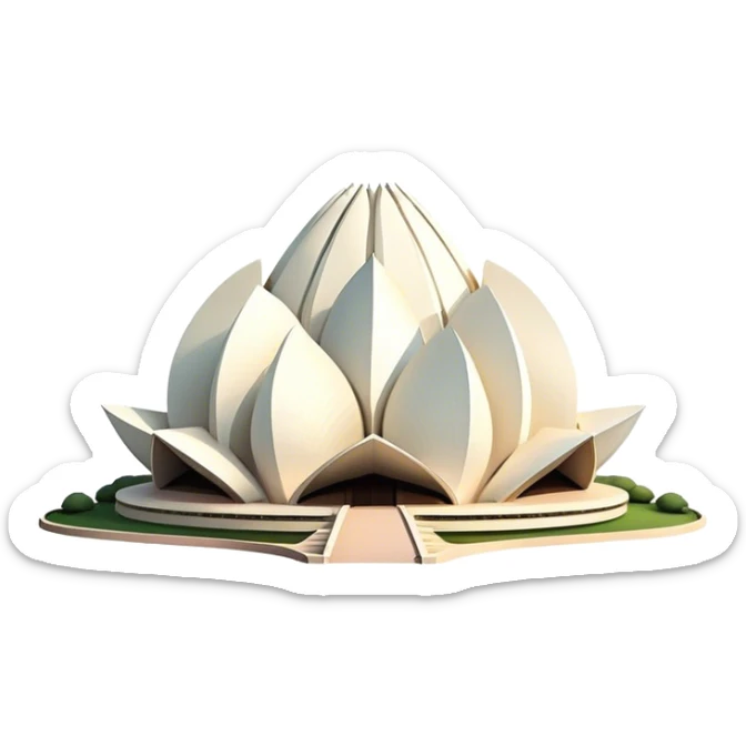Cinematic Realistic Lotus Temple Landmark Emoji, showcasing the modern architectural marvel with petal‚Äêlike structures rendered with dynamic lighting and graceful textures. sticker