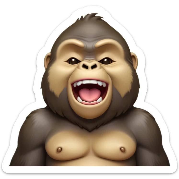 Cinematic Cute Yawning Gorilla Portrait Emoji, Head tilted slightly with a dramatic, wide-open yawn, showcasing a thick, velvety Fur with drowsy, half-closed eyes and a relaxed, open expression, Simplified yet irresistibly adorable features, highly detailed, glowing with a soft, cozy jungle glow, high shine, relaxed yet expressive, stylized with a dash of whimsical primate charm, soft glowing outline, capturing the essence of a drowsy yet affectionate guardian that appears ready to stretch out for a nap! sticker
