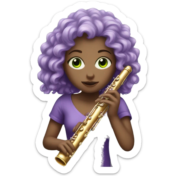 Pale Girl with purple curly hair and green eyes playing flute sticker
