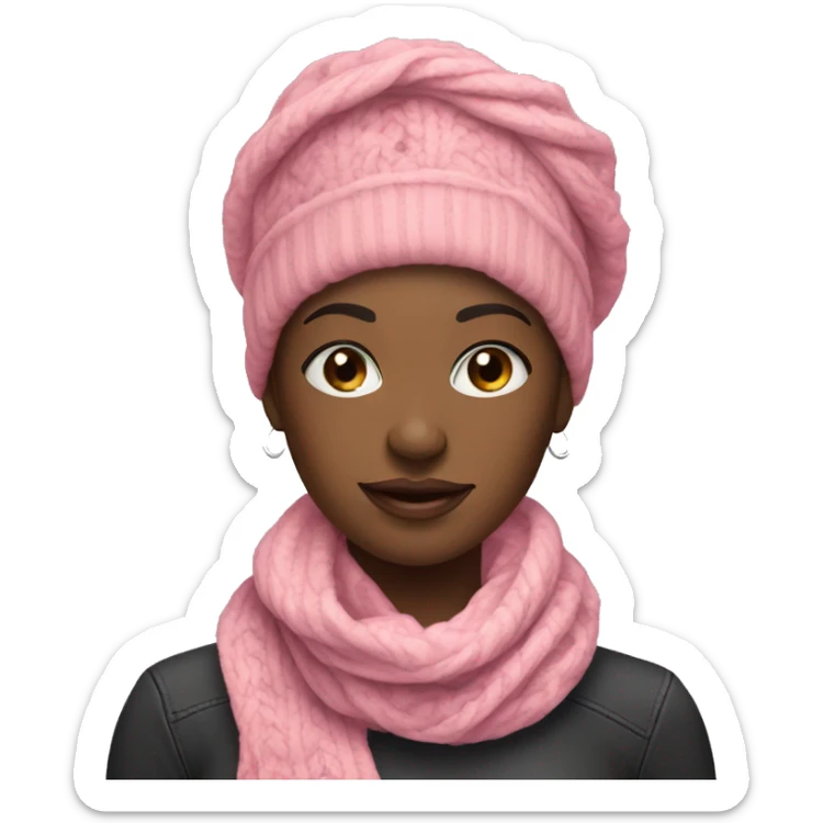 Pink winter pretty black woman with winter pink neck scarf  sticker