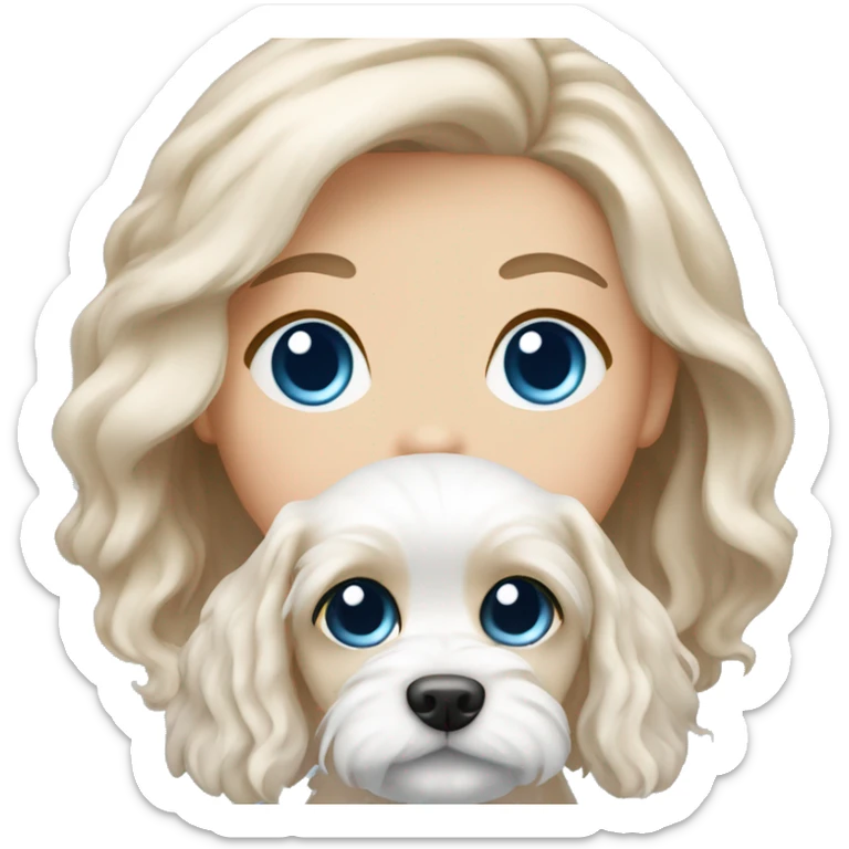 Maltese puppy with light skin  girl owner long wavy hair an blue eyes  sticker