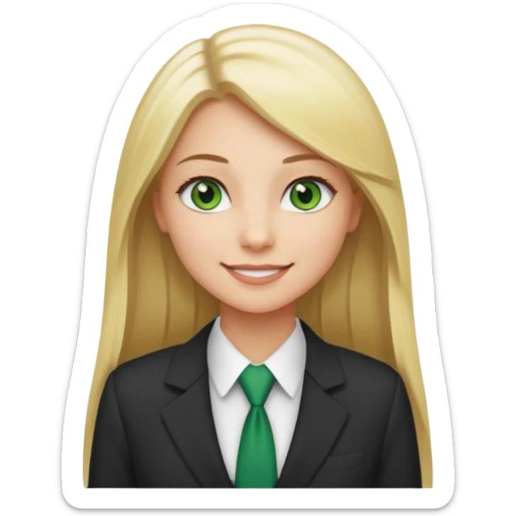 Green eyes office girl with straight long blonde hair barbie sticker