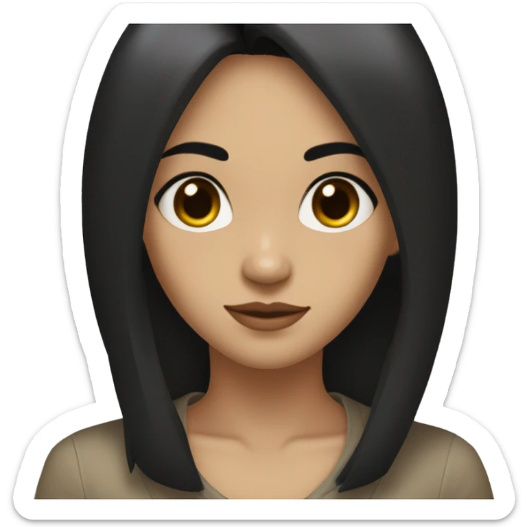 a girl with straight, medium black hair, parted in the middle, slanted but not too slanted eyes, medium beige skin color sticker