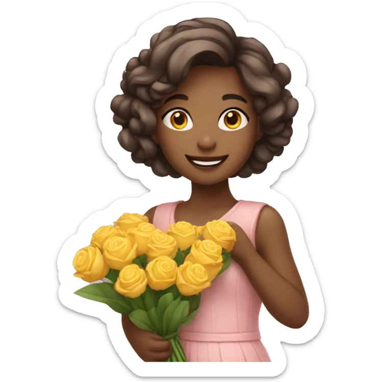 Girl standing in joyful manner with bouquet of flowers sticker