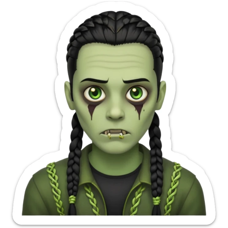 Cornrows black hair color, men zombie and green eye color, with dark zombie clothes sticker