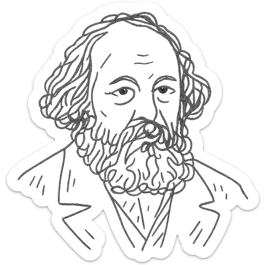 a hand drawn black outline portrait of Mikhail Bakounin with similar size eyes based a famous photograph of him sticker