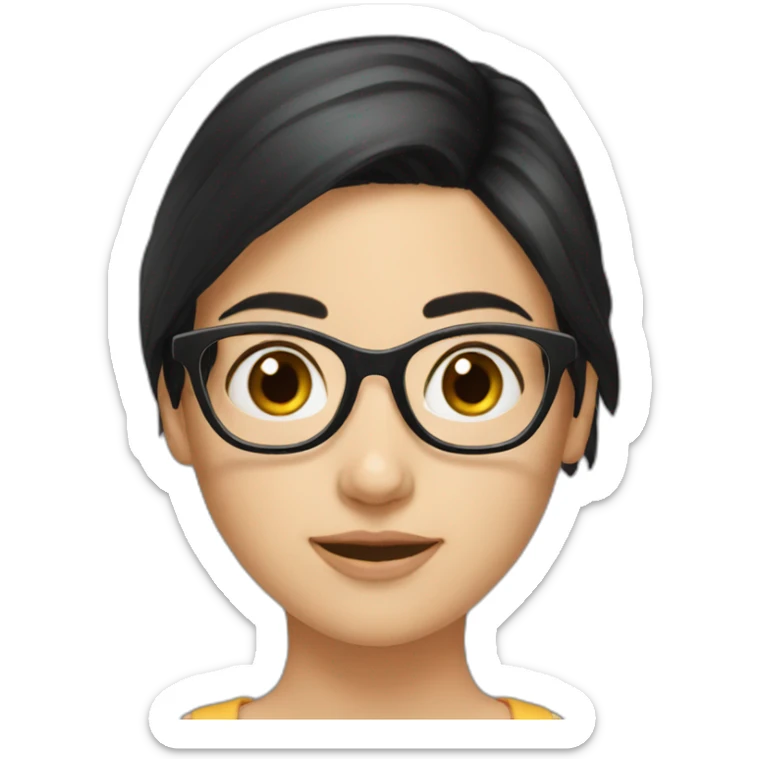 generate emoji unrussian girl with black hair, glasses, dark-black hair, brown eyes sticker