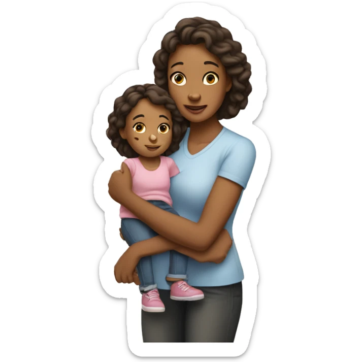 Adult woman holding a younger version of herself affectionate and with endless love  sticker