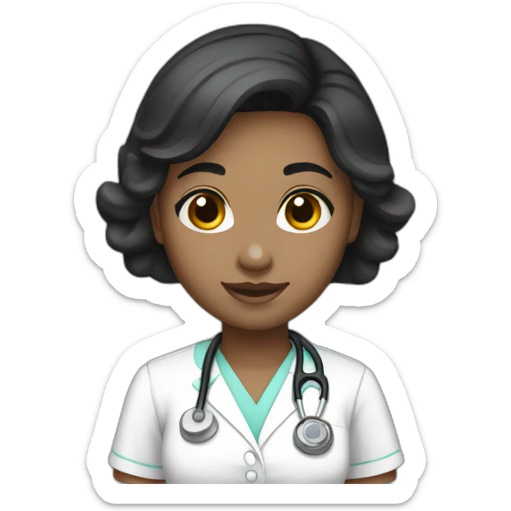 nurse white skin black hair girl single emoji sticker