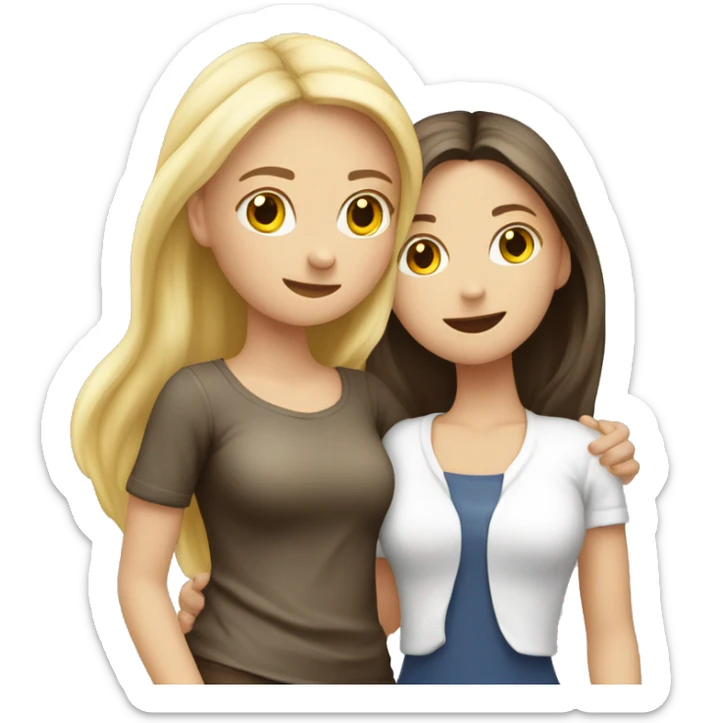 Two girls’ hug European ohne blonde ohne brunette different Outfits  sticker