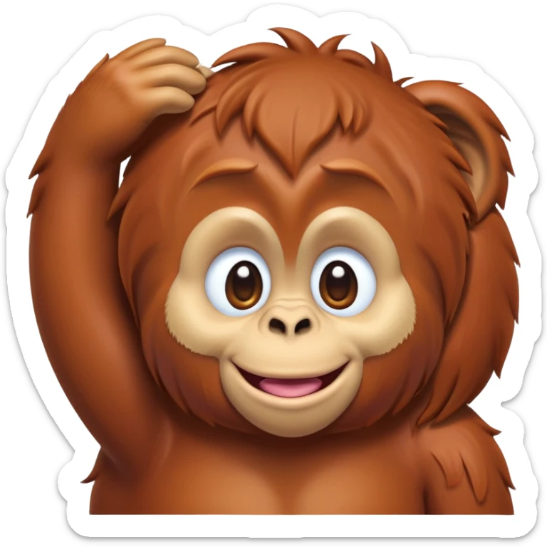 cinematic-realistic-orangutan-baby-portrait-emoji,-head-tilted-playfully-and-inquisitively,-with-a-gentle,-expressive-face-accented-by-soft,-flowing-fur-and-round,-sparkling-eyes-brimming-with-warmth,-simplified-yet-irresistibly-adorable-feature sticker
