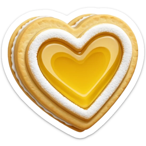 Realistic shortbread cookie in the shape of a heart with color of lemon jelly middle filling and sprinkled powder sugar on top. sticker