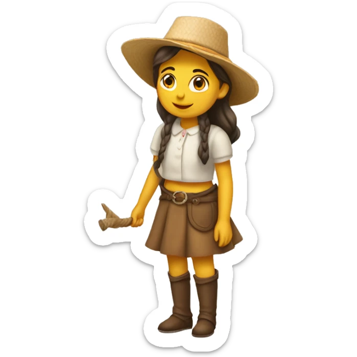 Una niña en un camino y una carreta y unos caballos sticker