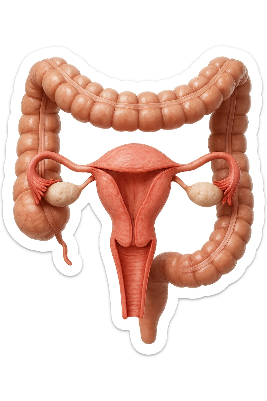 UTERO UMANO ANATOMICO COLLEGATO AD INTESTINO, iperrealistico 4k, SFONDO BIANCO sticker