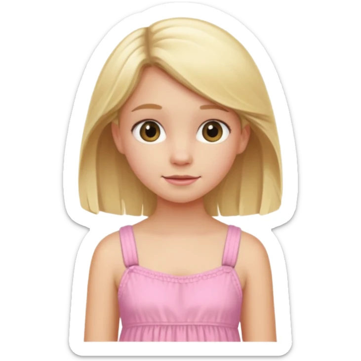 A blonde Australian 12 year old girl in a pink sort  dress cute sticker