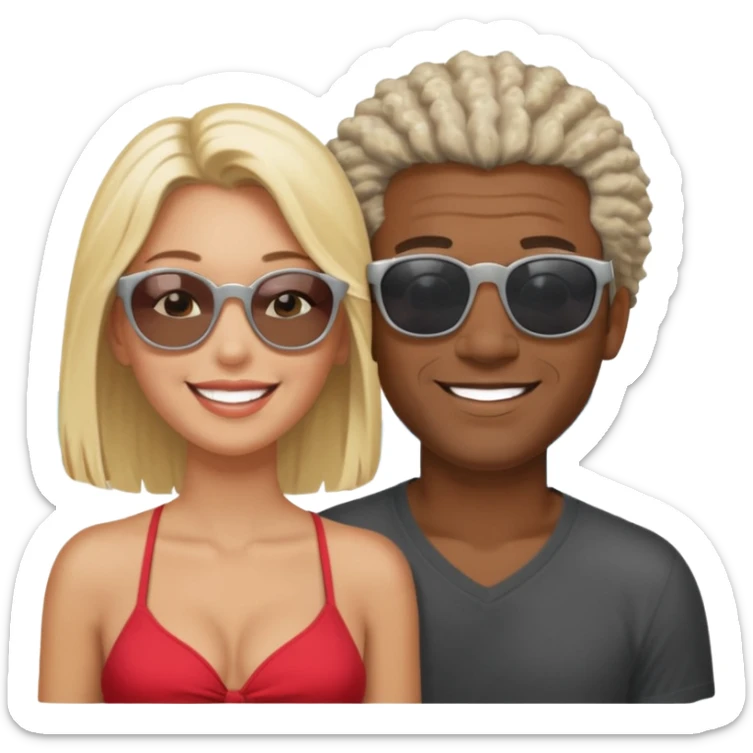 Black man salt n pepper hair smiling with blonde in love on beach sticker