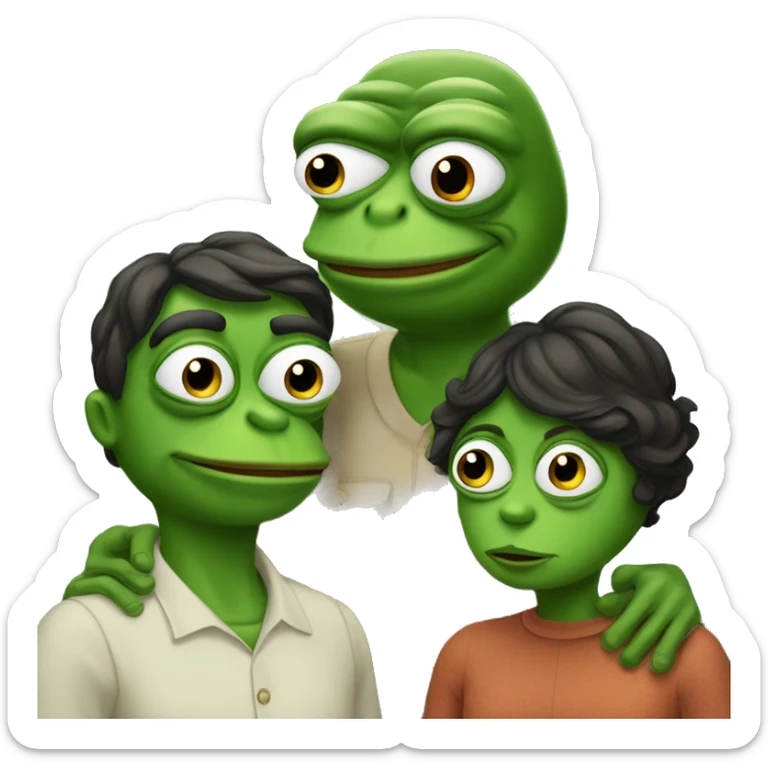 pepe the frog family with 2 parents and 2 children sticker