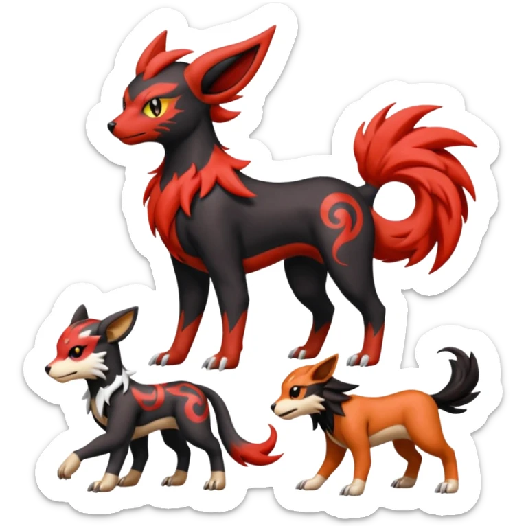 Darkrai-Litten-Growlithe-Yveltal-Houndoom-Meloetta-Fakémon-creature-hybrid-fusion, full body sticker
