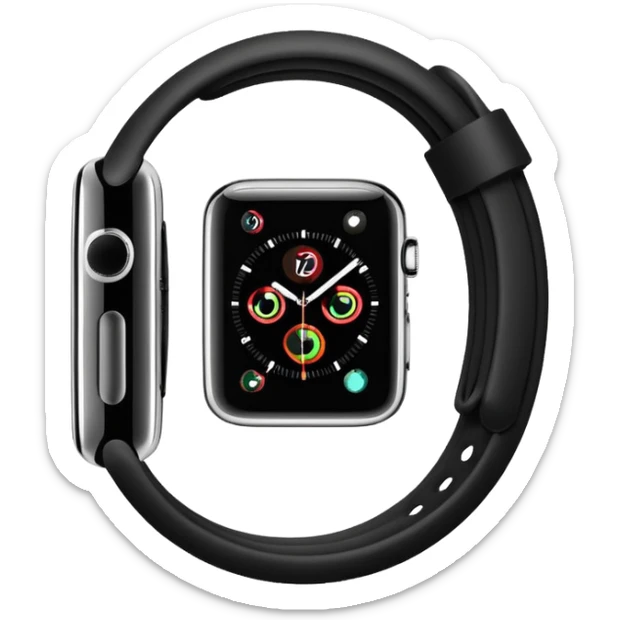 a black apple watch with rings and a #00DDC5 band in the style of an ios emoji  sticker