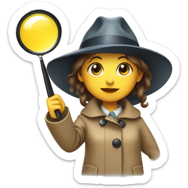 girl in a detective costume, in a raincoat, with a hat and a magnifying glass in her hands sticker