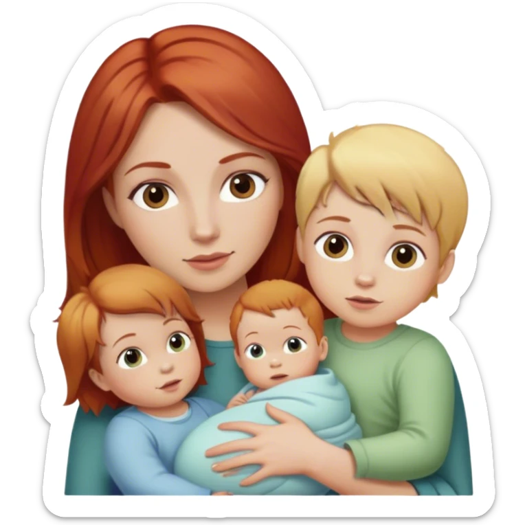 A woman with brown hair, a baby with red hair and a child with blonde hair  sticker