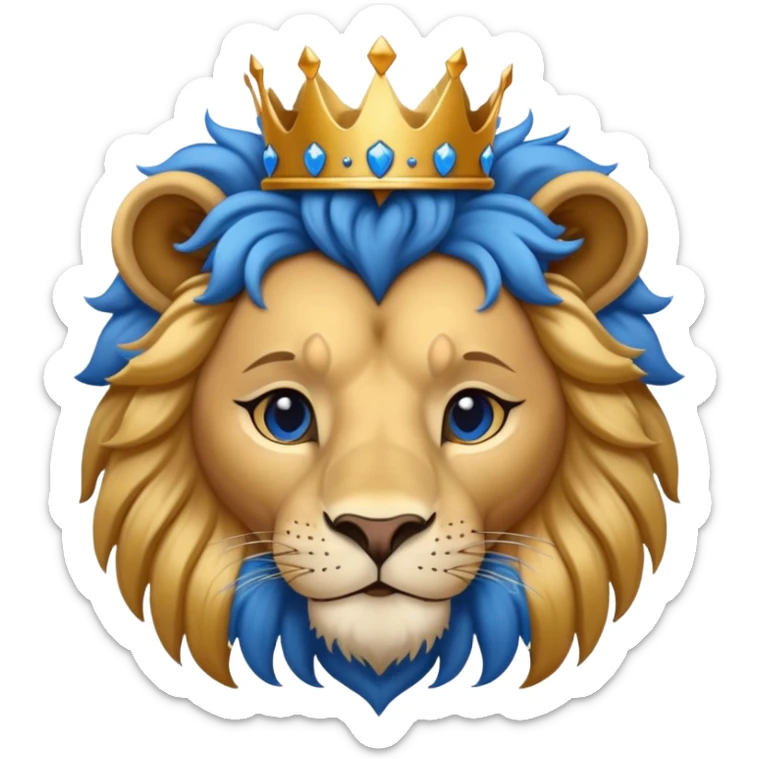 brave lion wearing a golden crown with blue hearts in New York City sticker