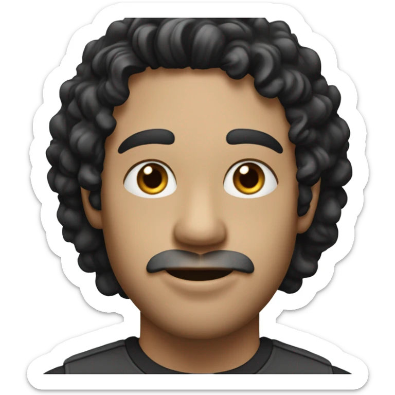 man with white skin and black curly hair, wear casual shirt , closeout face sticker