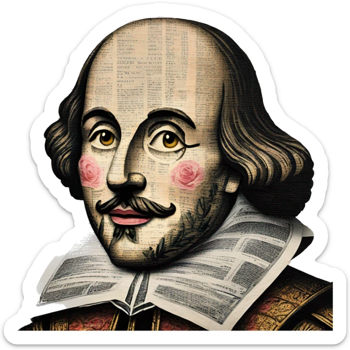 Shakespeare made of newspaper cuttings 420 roses flowers sticker