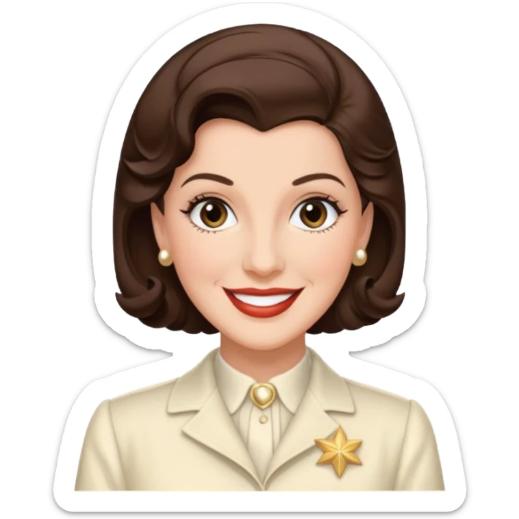 Maxene Andrews from The Andrews Sisters with dark brown hair, ivory outfit sticker