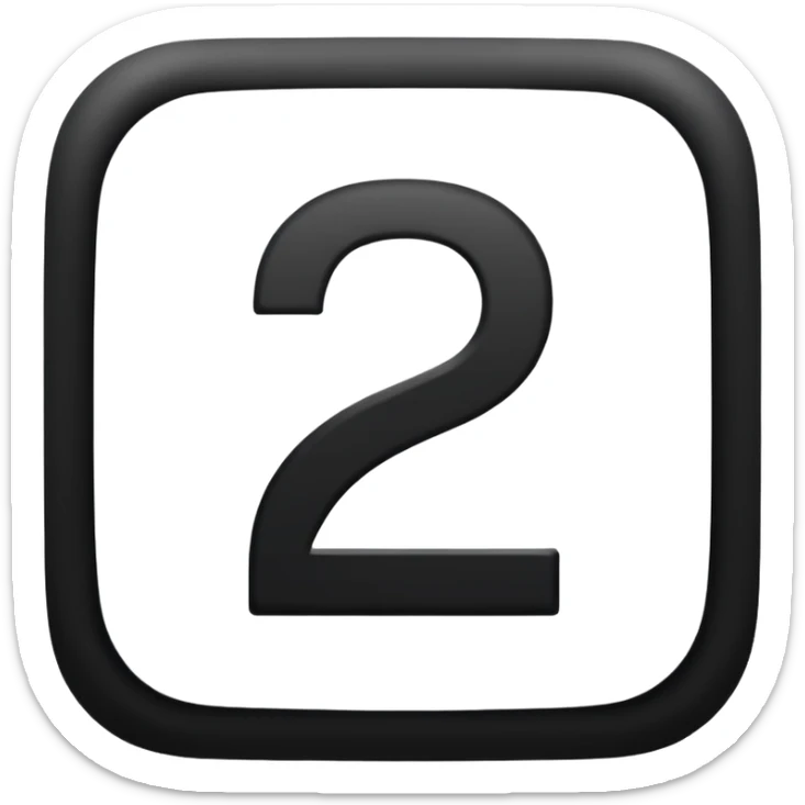create number 2 in the center of the square shape,  and the square shape is in black color , the number is in white sticker