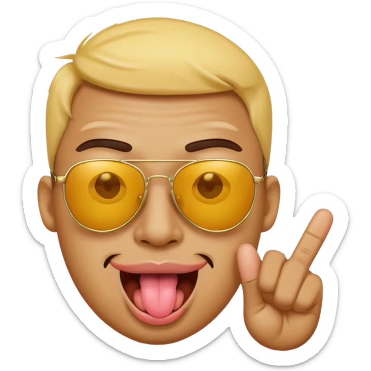 Fassa um emoji simples aquele da carinha amarelo de óculos escuro dando uma língua bem ofensiva e mostrando o dedo do meio da mesma forma.o óculos tem que ser escuro total sticker