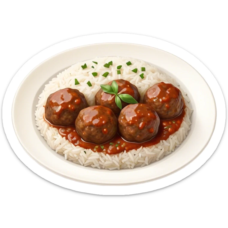 Kofte Cinematic Realistic Kofte Dish Emoji, depicted as spiced meatballs served alongside a portion of fragrant rice, rendered with rich textures and warm, appetizing lighting. sticker