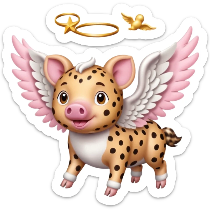 Cheetah print flying pig with angel wings. All skin is cheetah printed sticker