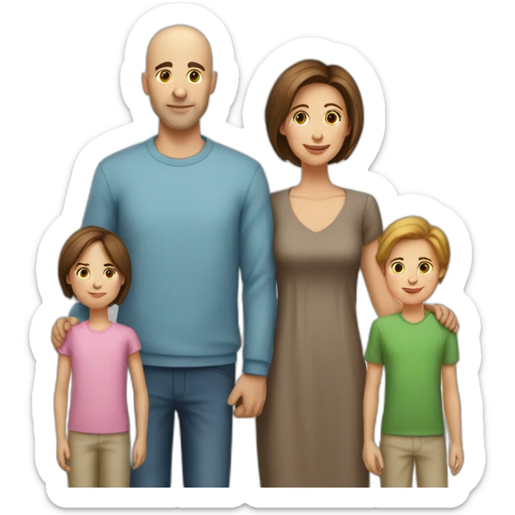family of 5 persons mother has brown hair father is bald and the kids are tall sticker