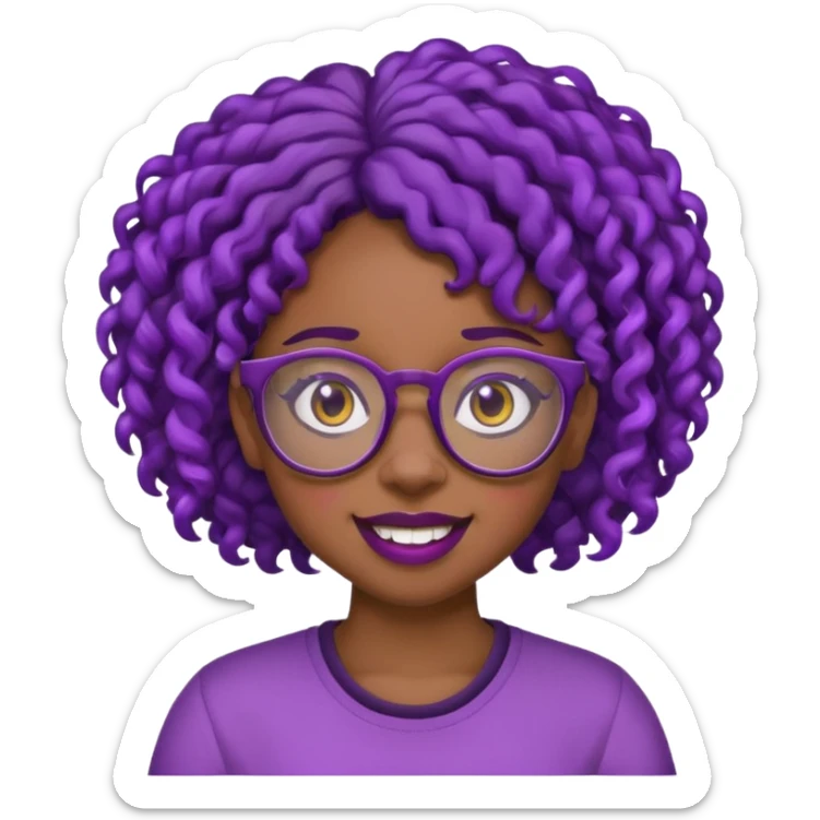 nerd emoji like with glasses showing only her buck teeth but it’s a black girl with purple black curly hair sticker