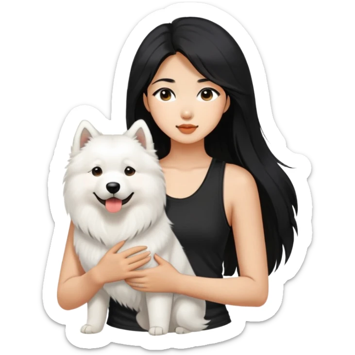 asiatic girl in the black tank top with long black  hair and a samoyed sticker