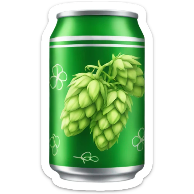 can of beer with green label showing the drawing of hops sticker