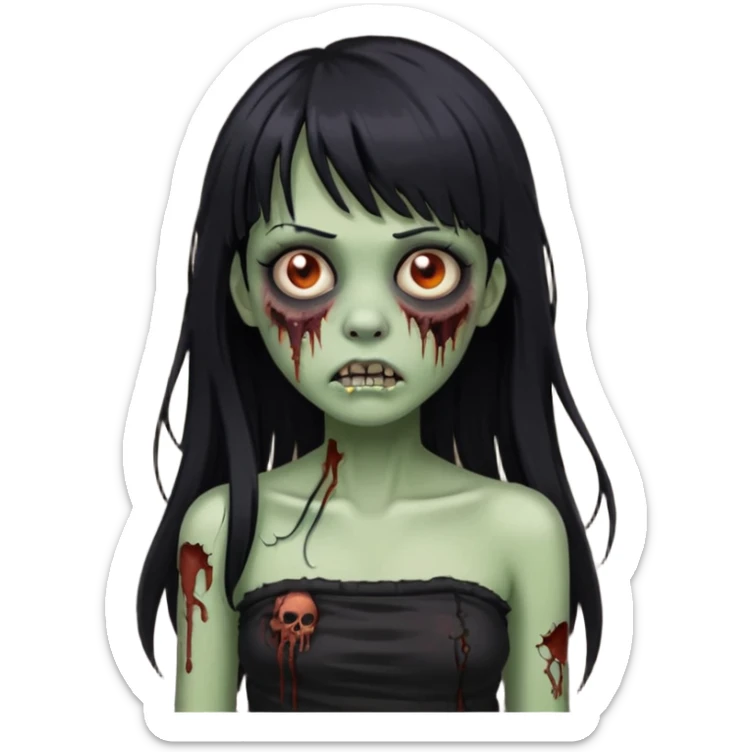 Faça uma mulher zumbi de franja cabelo longo preto piercing no bridge e tub top preto sticker