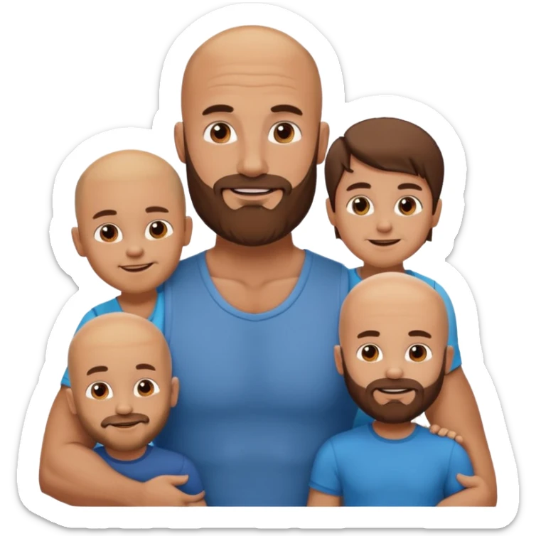 Happy Muscular Bald beard men with his wife long brown hair and 3 sons sticker