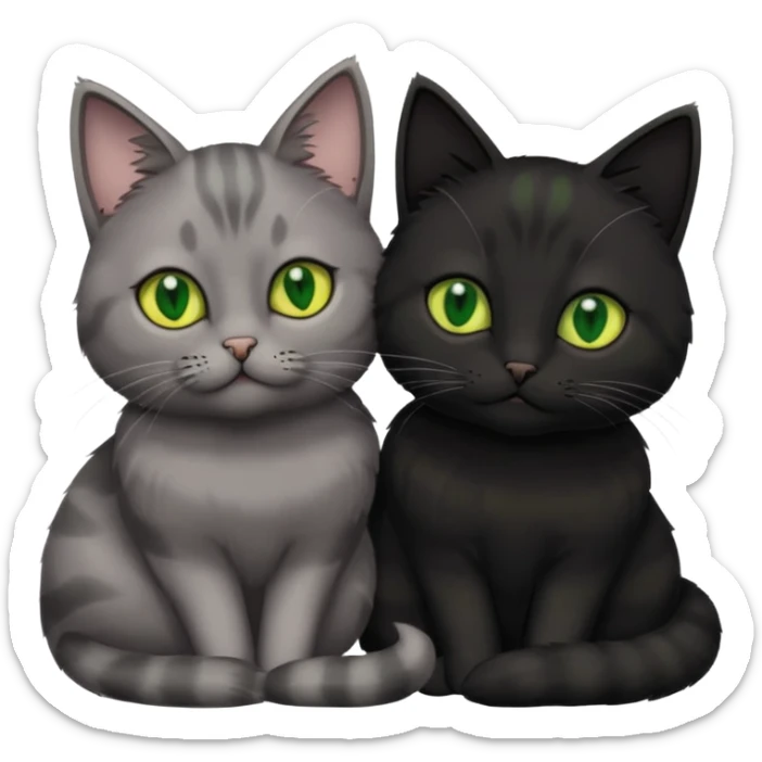 1 grey cat with green eyes and 1 black with yellow/green eyes cat cuddling sticker