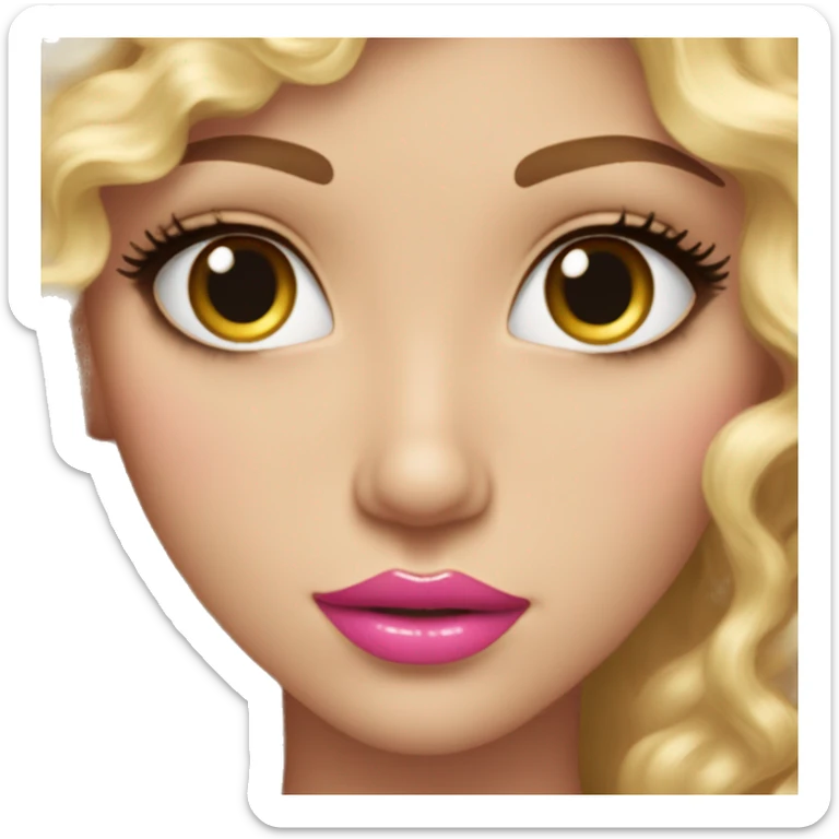 blond and long curly hair, the longest eyelashes and big pink lips with lipgloss on them sticker