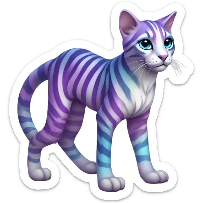 Colorful pastel vernid fantasy creature LiLaiRa Kamirah Falvie whiskers paws full body purple blue gradient stripes braided tail feline sticker